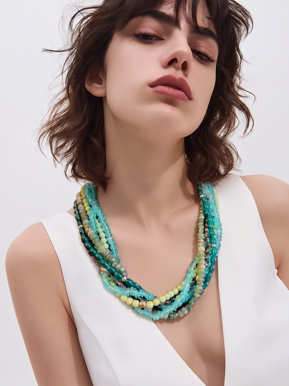 PREMIER DESIGNS Multi Strand Blue Green Bead Necklace